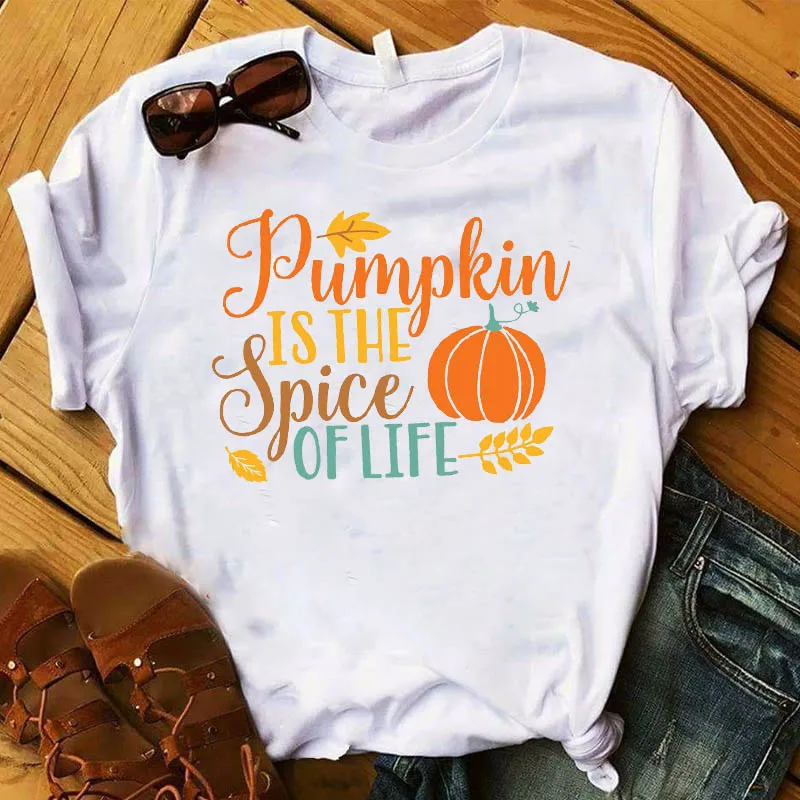 

Women Lady T Shirt Fall Leaves Pumpkin Please Printed Tshirt Ladies Tee Shirt Women Female Tops Clothes Graphic T-shirt