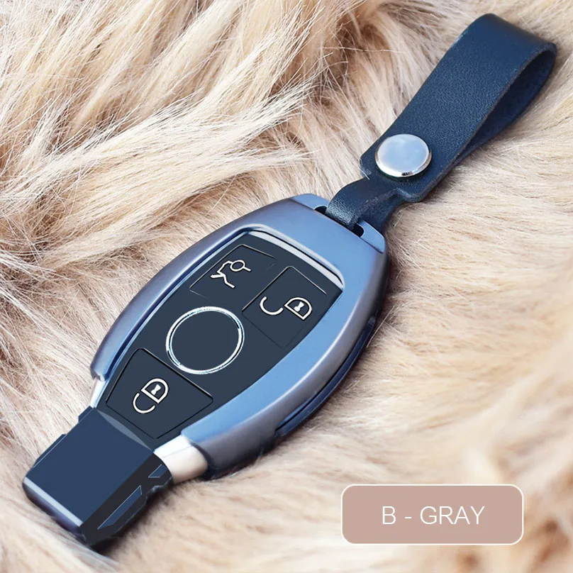 B - Gray Алюминиевый чехол для ключей, зеркальная крышка, брелок, корпус, держатель, брелок для Mercedes Benz A B R G Class GLK gla W204 W251 W463 W176 - Название цвета: B - Gray