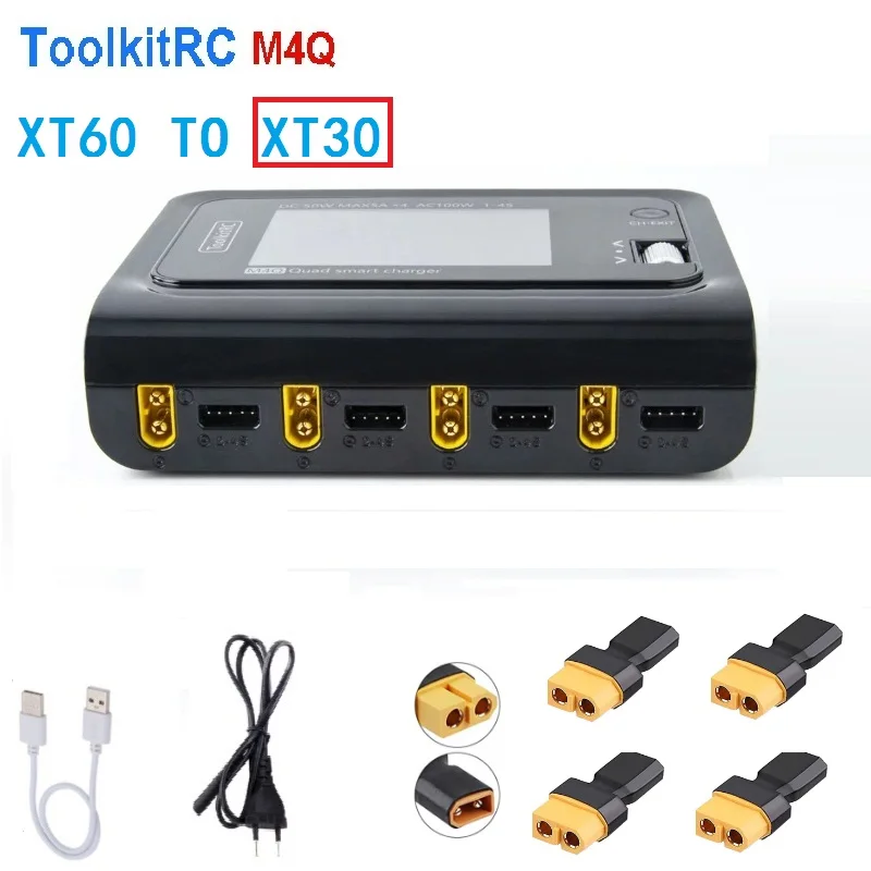ToolkitRC M4Q 4x50W 5A AC 100W 4 порта DC смарт-зарядное устройство XT60/XT30 опционально для