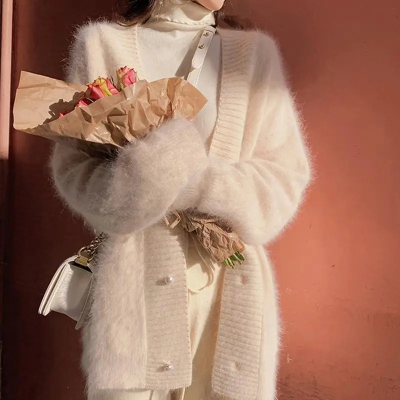 

2021 Autumn Winter Women Faux Mink Fur Coat Solid Elegant Single Breasted Button Fashion High Quality Thick Warm Overcoat M119