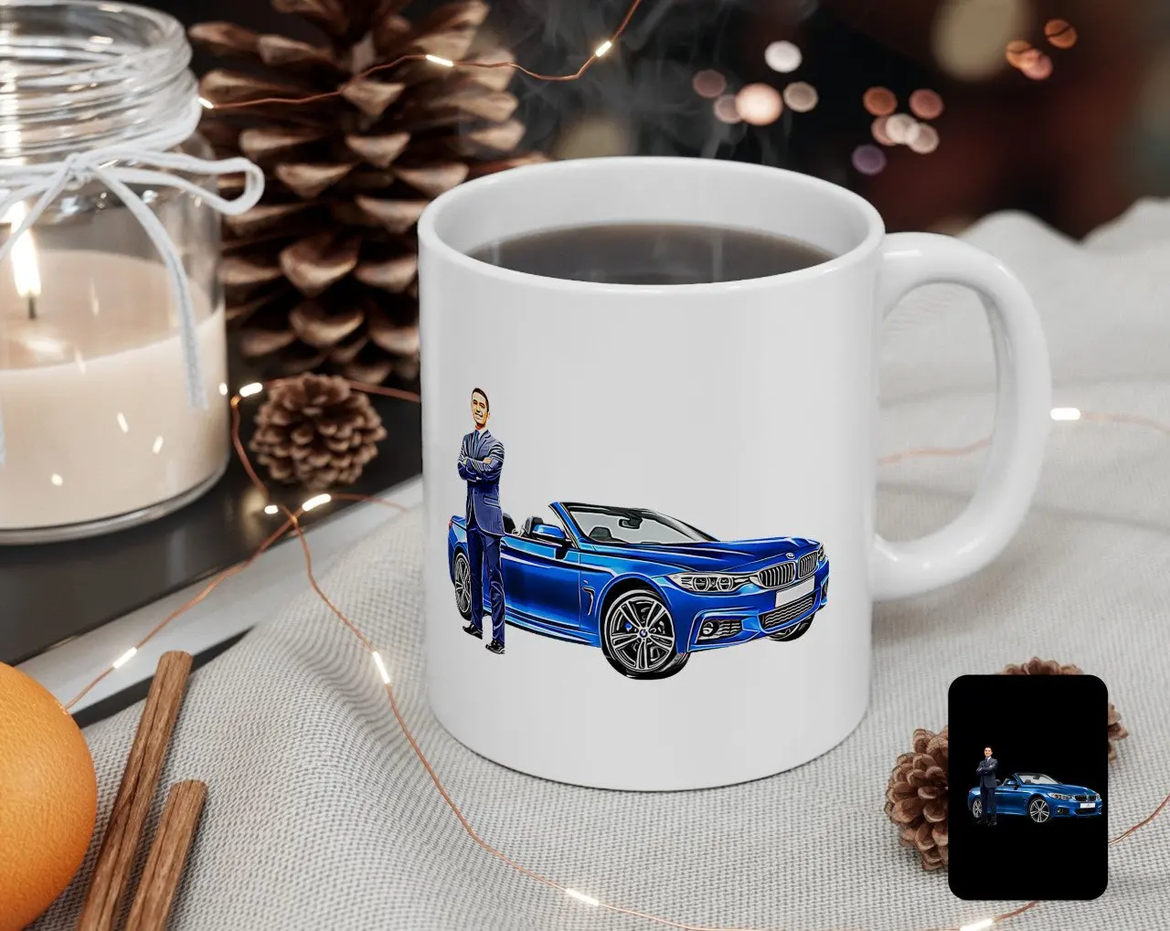 

Personalized Full Size Male Car Caricature Of White Mug Bardak-1