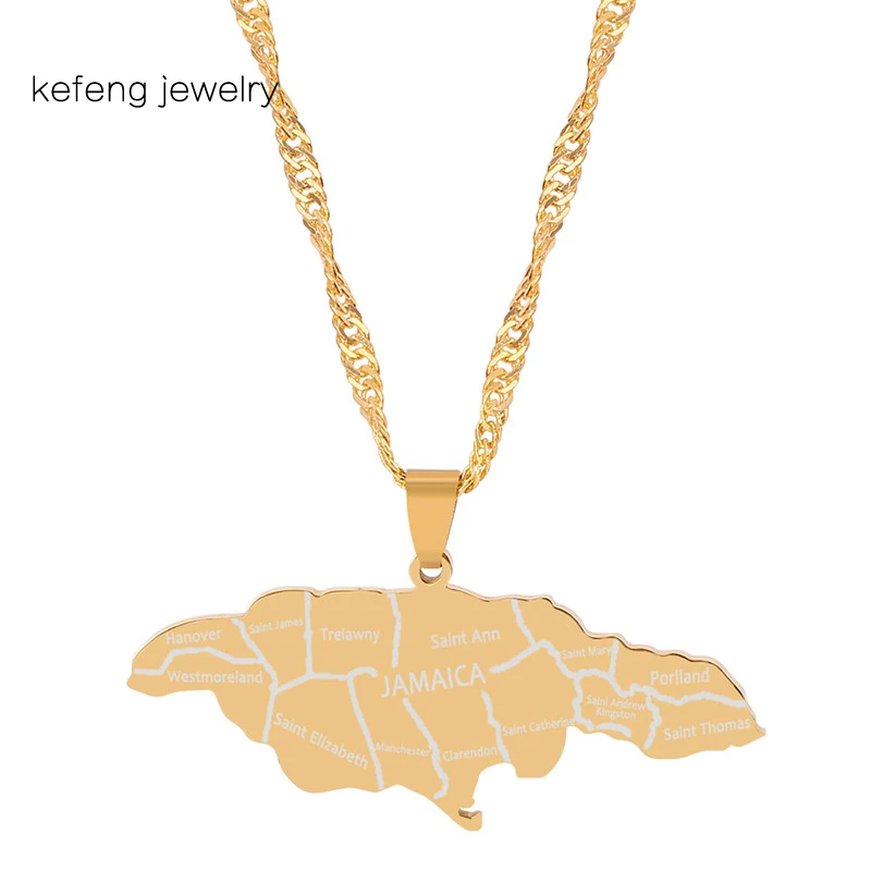 Высокое качество нержавеющая сталь карта Ямайка с город ожерелье подвеска колье