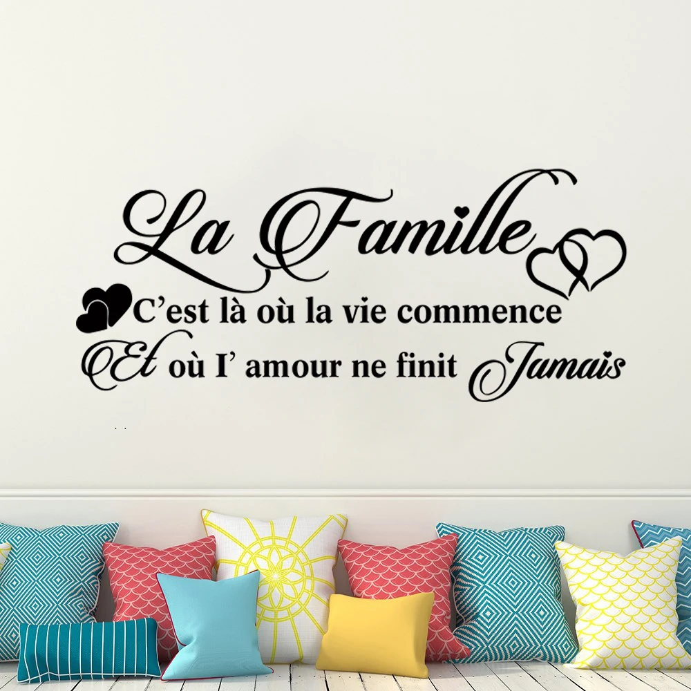 

French La Famille Quotes Wall Stickers France Family Decor Poster Vinyl Decals Home Livingroom Bedroom Decoration Murals HJ0478