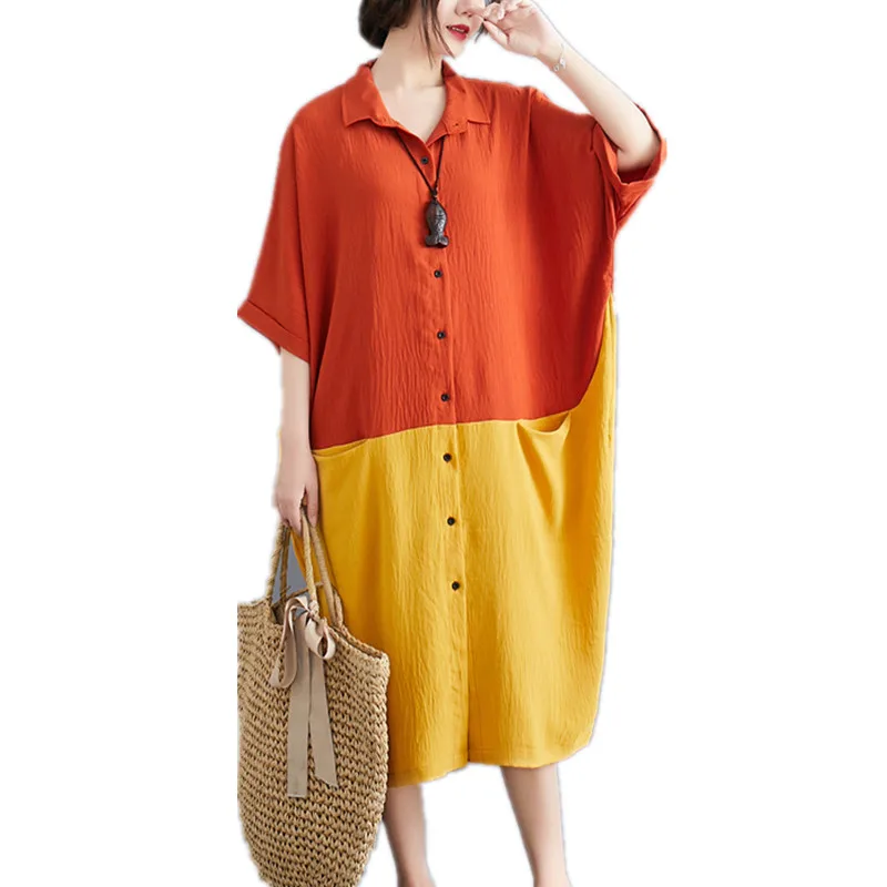 Uego модное платье блузка с отложным воротником на пуговицах хлопковое льняное