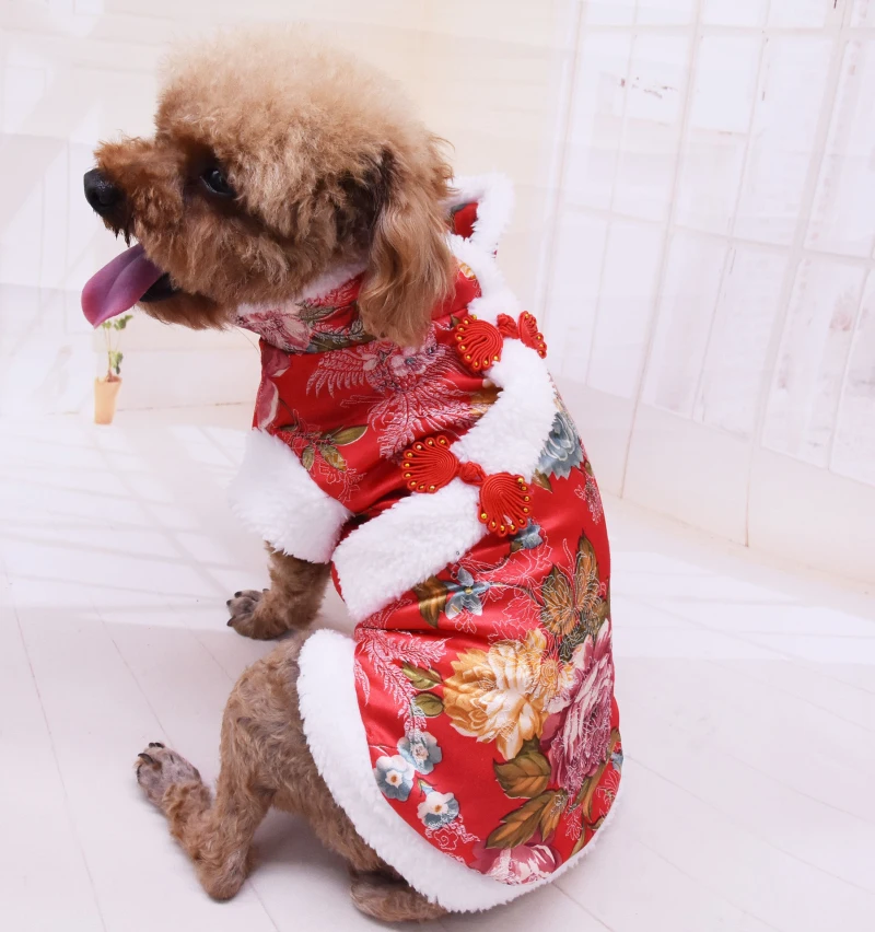 

Pet Clothing Winter Dog Clothes New Year Dog Apparel Coat Jacket Warm Pet Outfit Spring Festival Dog Outfit Puppy Yorkie Clothes