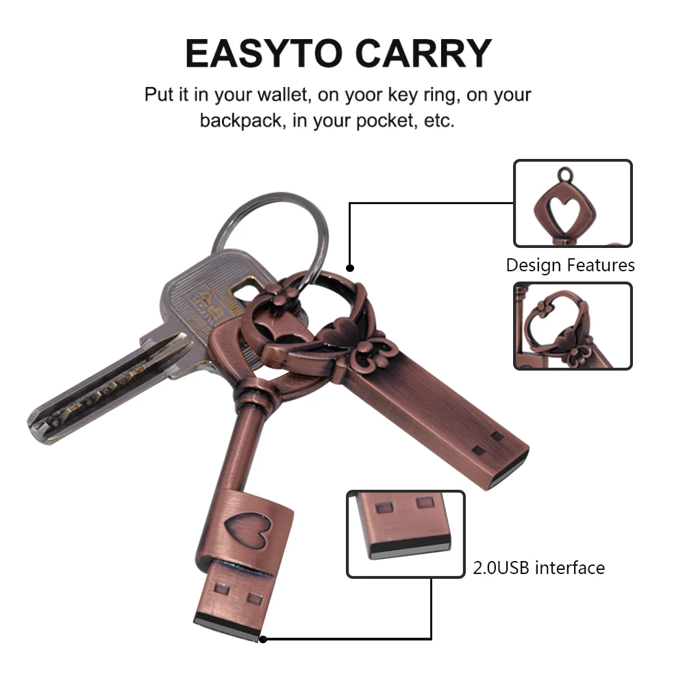 Toilored Logo Pen Drive Metal Pure Copper Heart Key Gift USB Flash Stick 4gb 8gb 16gb 32gb 64GB Thumb | Компьютеры и офис