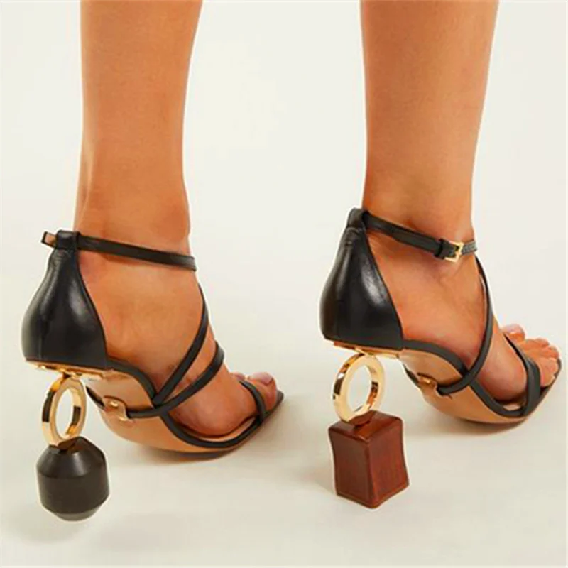Босоножки женские на высоком каблуке кожаные сандалии с ремешками щиколотке