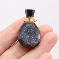 natural faceted grey druzy mini essential oil bottle pendants perfume bottle charms for jewelry making diy women necklace gifts