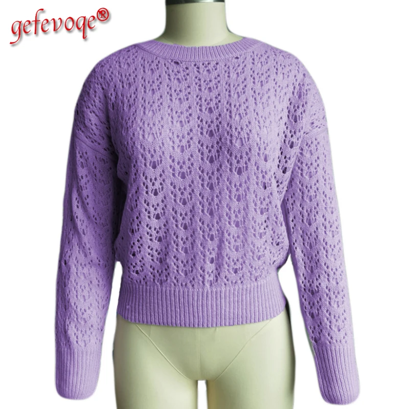 

Autumn Winter 2021 New Fashion Pullover Sweater Women Casual Sexy Hollow-out Long Sleeve Solid Knitted Sweaters Female Jumpers