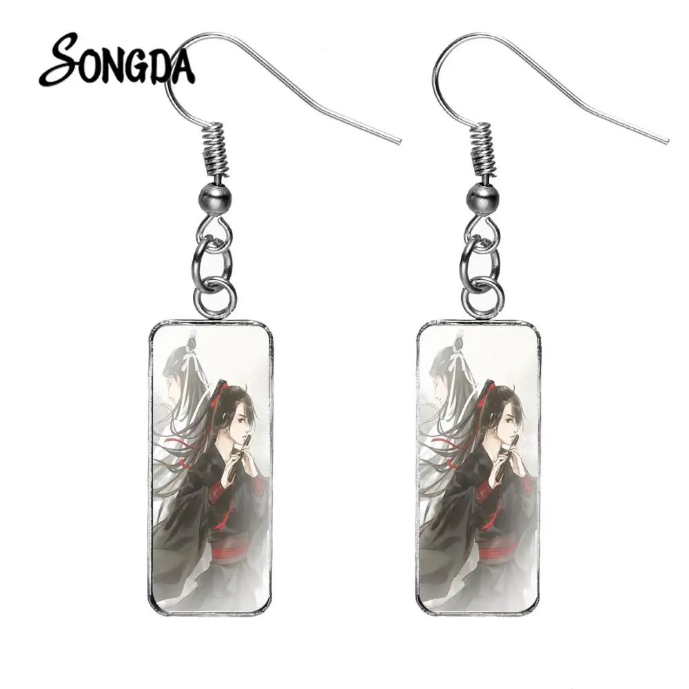 

Anime Mo Dao Zu Shi Earrings Cartoon Figures Wei Wuxian Lan Wangji Glass Rectangle Dangle Earrings Jewelry Fans Souvenirs Gifts