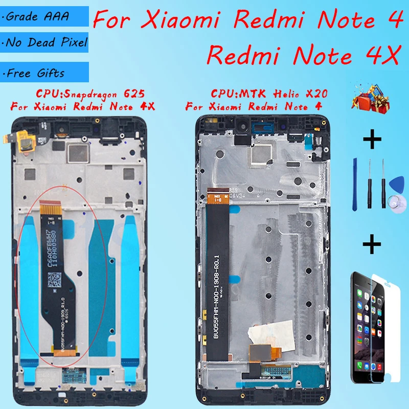 Для XIAOMI Redmi Note 4X 4 Оригинальный ЖК экран в сборе с передним корпусом черный белый