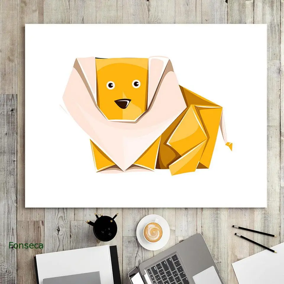 Modern Home Decoration Geometric Animals Canvas Painting Wall Art Picture Horizontal Origami Ladybug Pig Dog Fish Poster | Дом и сад