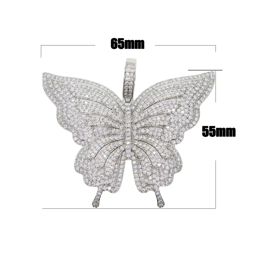 2024 микро паве CZ сверкающая большая бабочка кулон розовый золотой цвет хип-хоп 5А