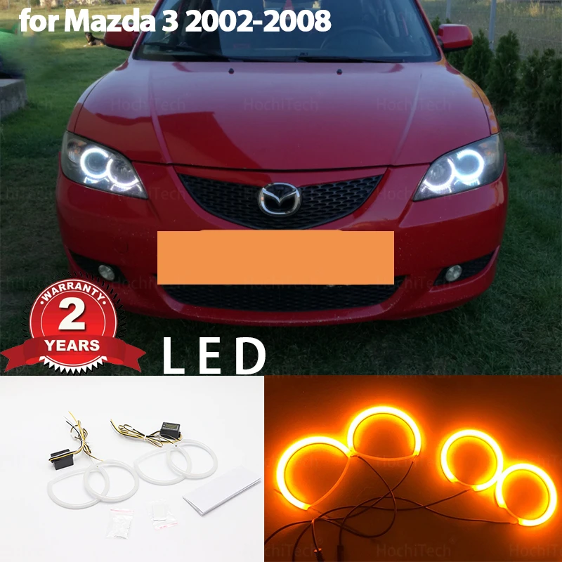 

For Mazda 3 mazda3 BK 2003-2008 White & yellow Dual and white color Cotton LED Angel eyes kit halo ring DRL Turn signal light