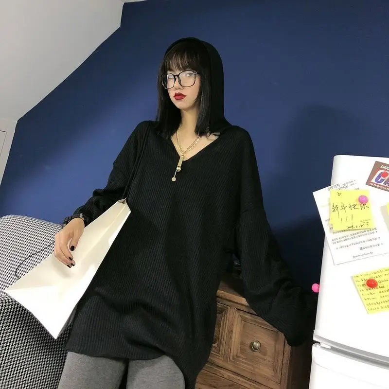 

Knit Sweater Women's Hooded Western Style Hooded Long-sleeved Mid-length Pullover Loose Top Women Women Fall Fashion Sweater