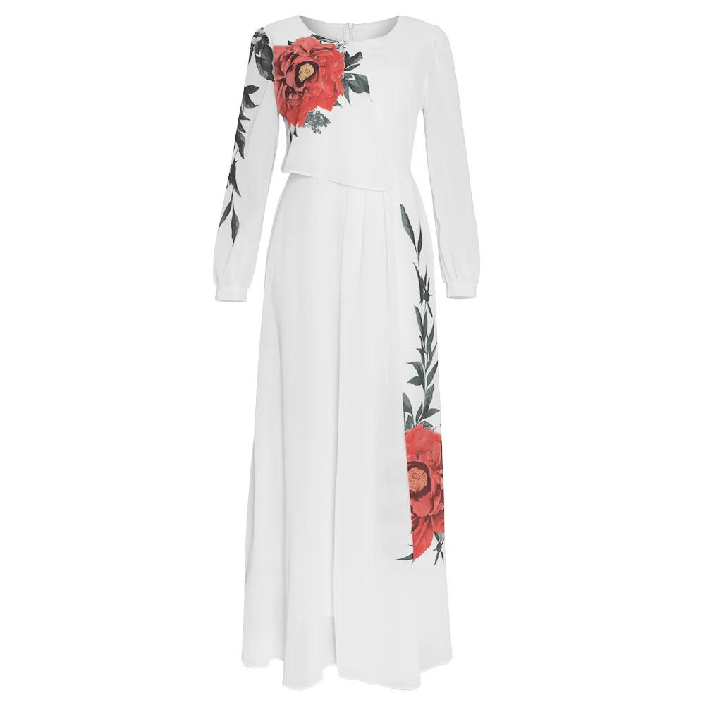 

2021 African Dresses for Women Print Chiffon Abaya Dashiki Ankara Dress Long Sleeve Elegant Ladies Clothes Boubou Africain Femme
