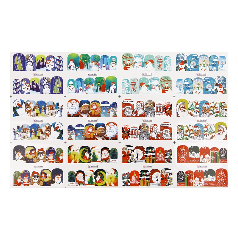 3 листа/36 шт 3D Рождественские новогодние наклейки для ногтей украшения Водные