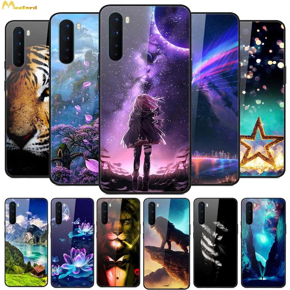 

OneplusNord Cases Coque OnePlus Nord Z Tempered Glass Back Cover Hard Funda One Plus 8 NORD 5G Etui Painted Lion Cat Tiger Capa