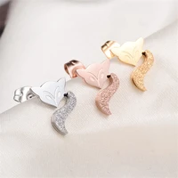 yun ruo rose gold silver color fashion little fox stud earrings woman party girl gift 316 l stainless steel fashion jewelry hot