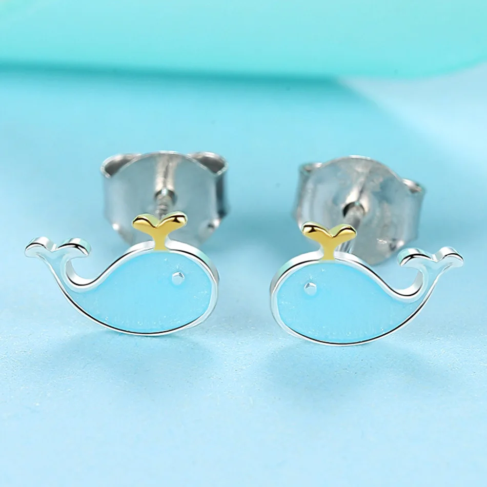 100% 925 кольцо из стерлингового серебра с голубым эмали симпатичным дельфином