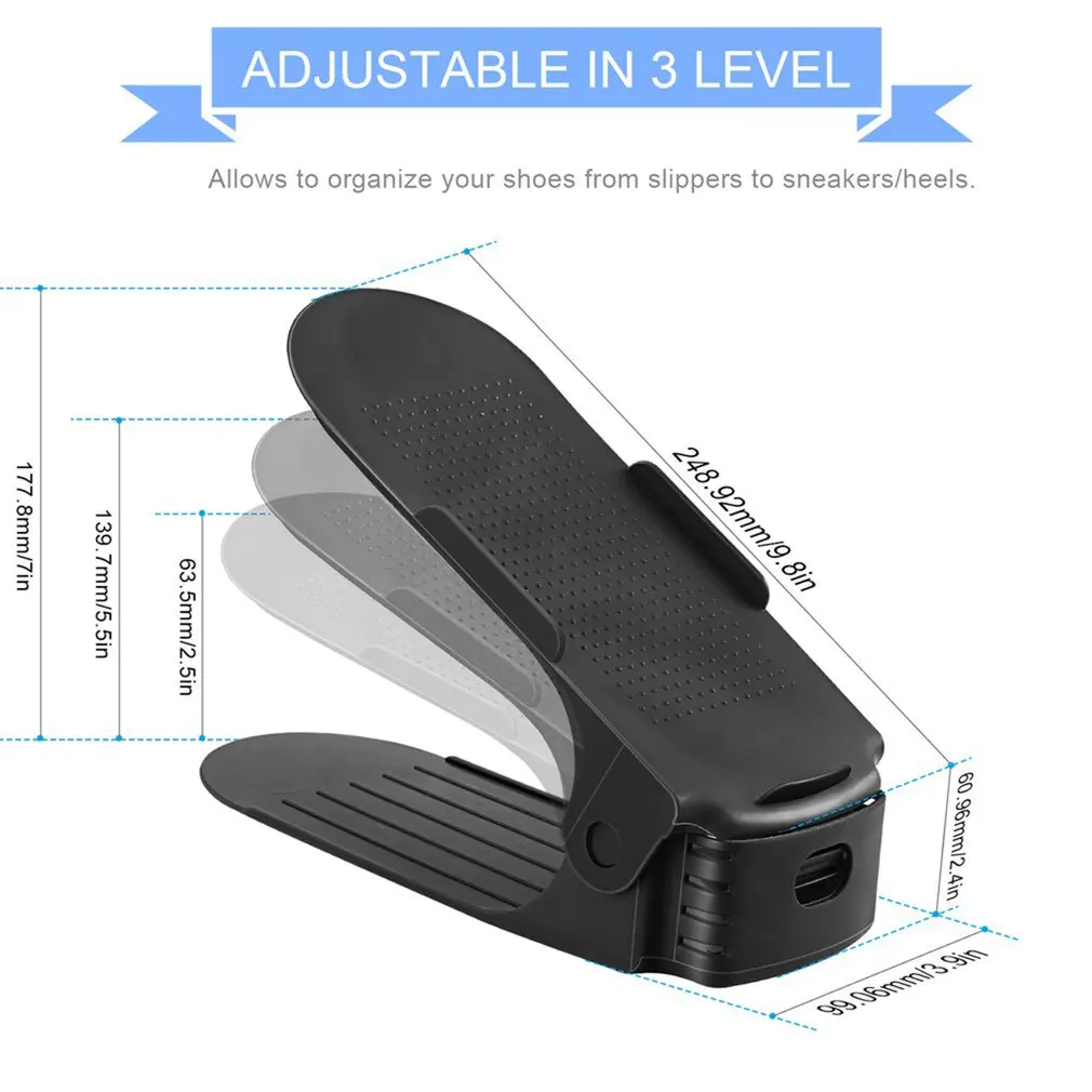 Регулируемая полка для обуви дома двухслойная обувь коллекция стеллаж черный Opp
