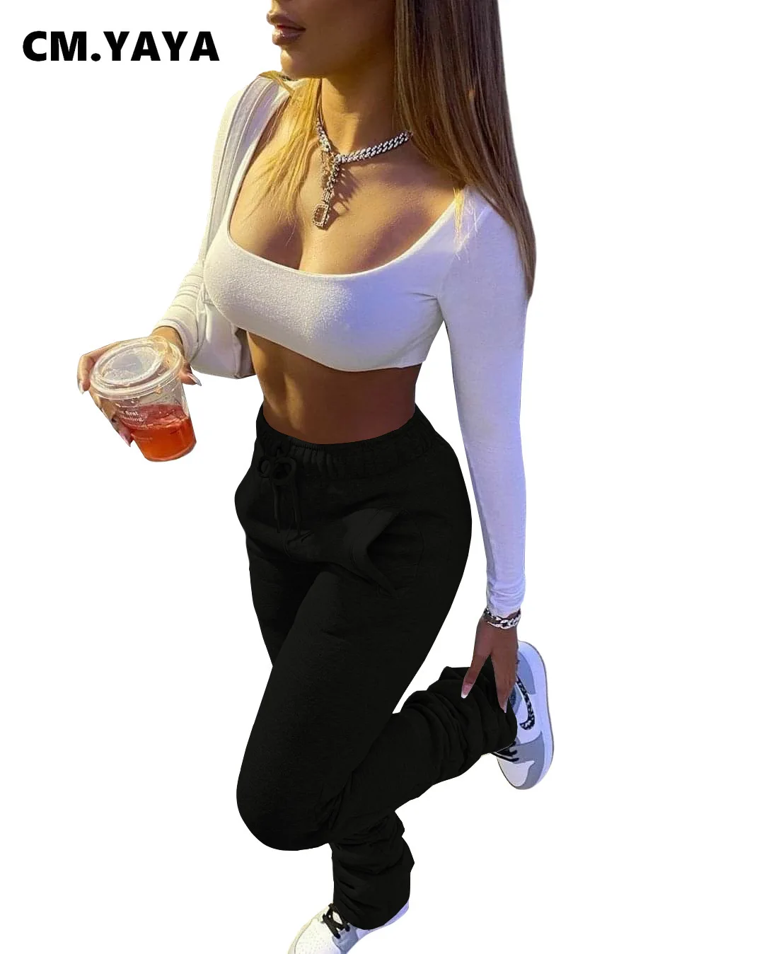 Уличная одежда CM.YAYA женские расклешенные брюки с широкими штанинами леггинсы
