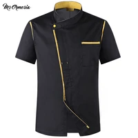 unisex restaurant kitchen chef uniform short sleeve shirt breathable double breasted chef jacketcapapron works clothes for men