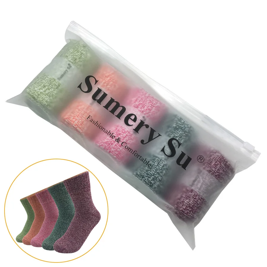 126A-Pack w Gift Bag 5 пар/партия, шерстяные носки для женщин, зимние, Харадзюку, японские, богемные, кашемировые, теплые носки для девушек, рождественский подарок - Цвет: 126A-Pack w Gift Bag