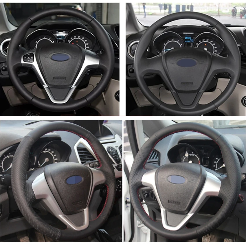 Черная искусственная кожа Мужская прошитая вручную чехол рулевого колеса