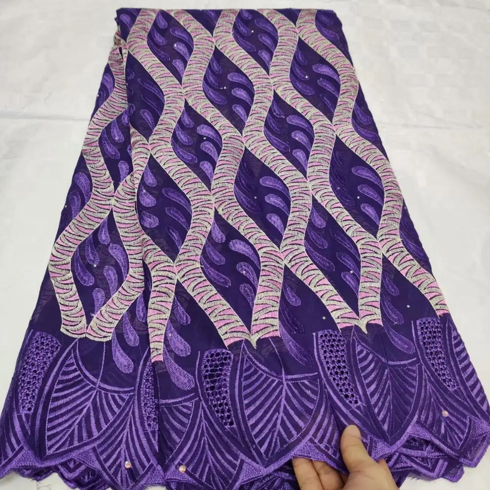 Новый дизайн швейцарская вуаль кружевная фиолетовая африканская ткань с камнями