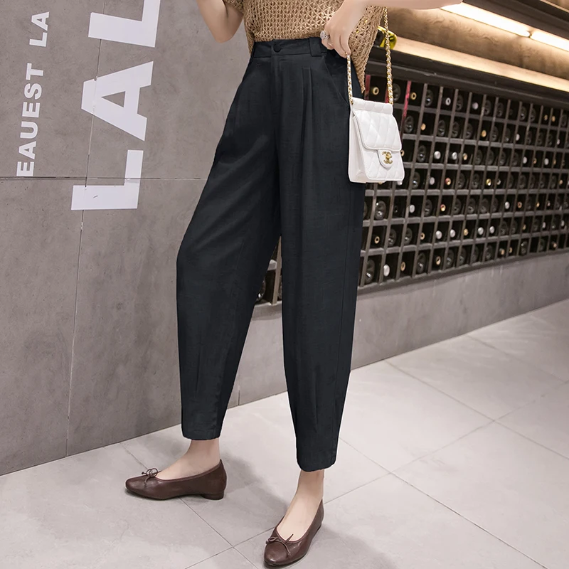 Женские льняные брюки REALEFT белые повседневные штаны-шаровары с высокой талией и