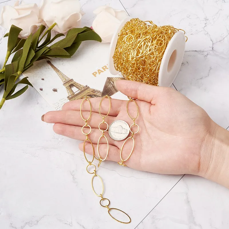 10 м/рулон латунные цепочки ручной работы 10x10 мм золотистые/Серебристые для