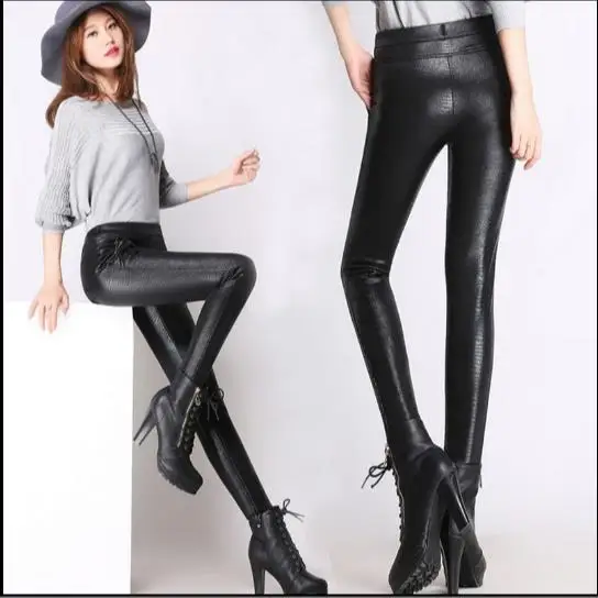 2020 зимние теплые женские брюки и капри из искусственной кожи с высокой талией