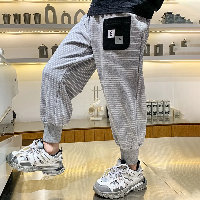 

Boy Pants Striped Sport Pants Baby Boys Spring Autumn Elastic Waist Children's Pants Casual Style Teens Boys Clothes 4 To 14 Yrs
