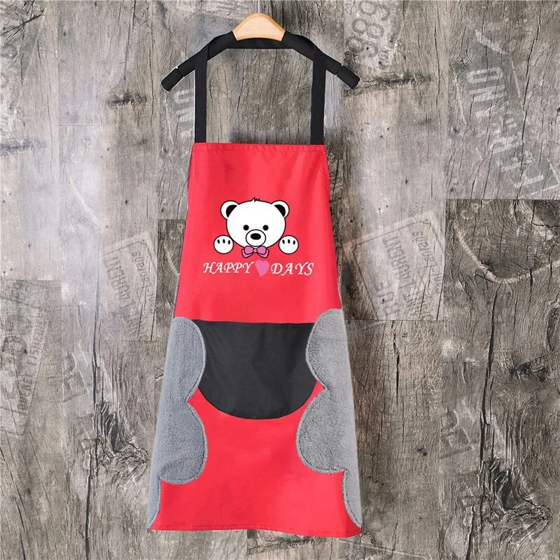 

Kitchen Apron Waterproof and Oil-Proof Can Wipe Hands At Home Apron Cute Bear Hanging Neck Towel Apron Overalls