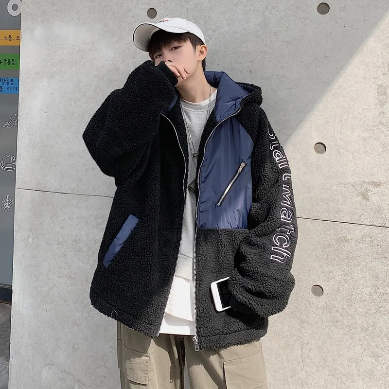 Lamb Wool Coat Male Trend Korean Couple Loose Cotton-padded Jacket Padded Jacket Plush Thick Men's Padded Jacket