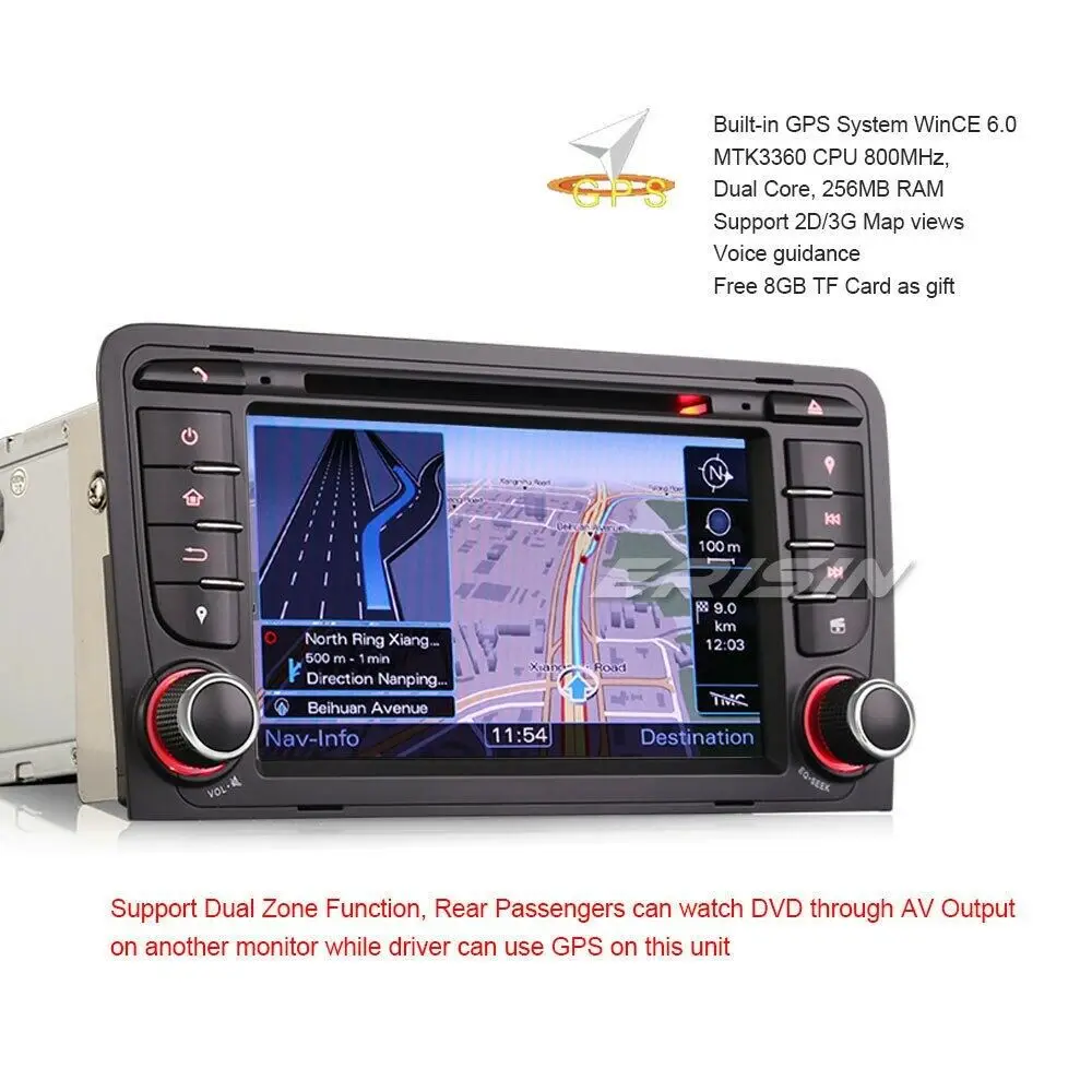 Erisin 7147 DAB + автомобильный DVD-плеер Стерео Авторадио GPS SWC Canbus RDS DVR 3G SD USB Bluetooth для AUDI A3