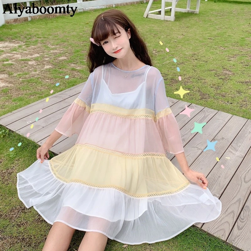 2020 летнее женское милое платье в японском стиле Лолита контрастного цвета