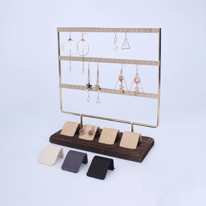 

Earring Holder 3-Tier Ear Stud Holder Display Rack Luxury Jewelry Stand Display Holder Hanger Rack Tower with Wood