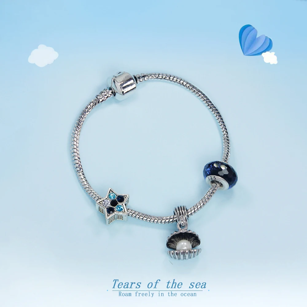 Legenstar синие Кристальные бусины серебристого цвета браслеты и для женщин DIY
