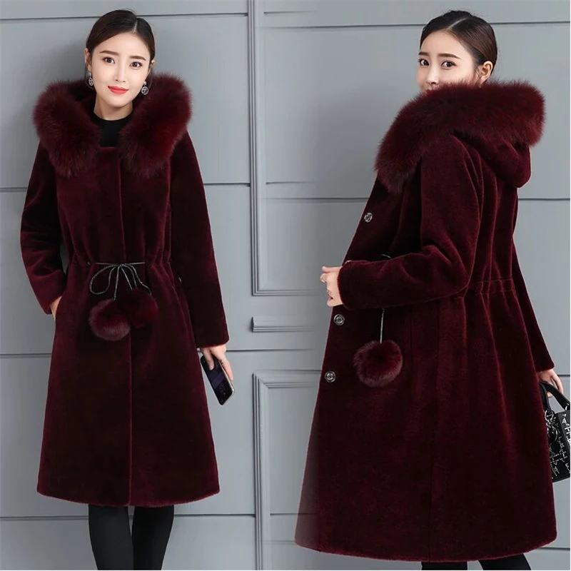 Winter Women High Quality Faux Rabbit Fur Coat Long Fur Coat Loose Lapel OverCoat Thick Warm Female Plush Coats T584