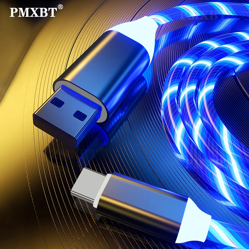 2.4A течет свечение USB кабель для Samsung Galaxy S7 S8 S9 A50 A70 с портом Micro Type C светящиеся