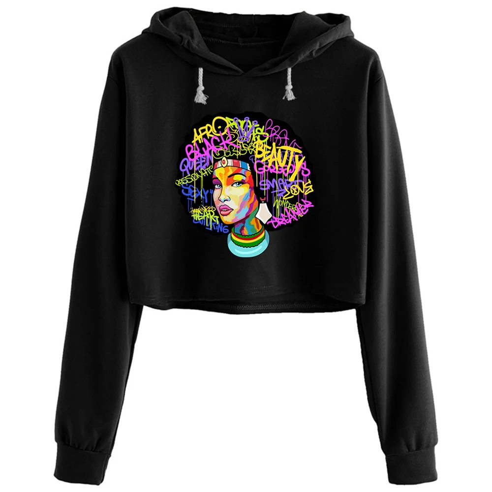 

Afro Woman Hair Crop Hoodies Women Anime Emo Aesthetic Kpop Pullover For Girls