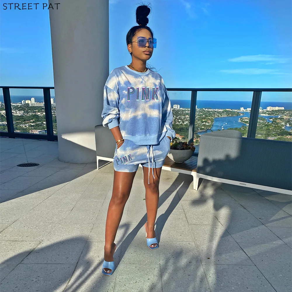 Женский спортивный костюм с надписью короткие брюки длинным рукавом комплект из