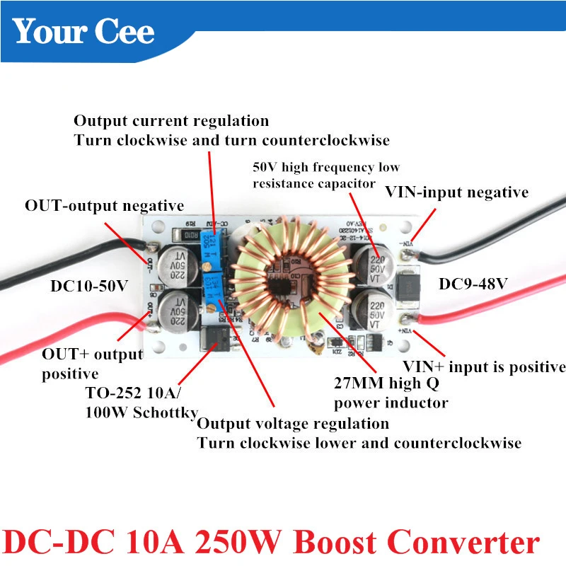 DC-DC 10A 250W повышающий преобразователь Повышающий Модуль источника питания