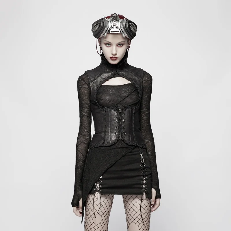 Женский винтажный жилет в стиле стимпанк с цветочным принтом ажурный