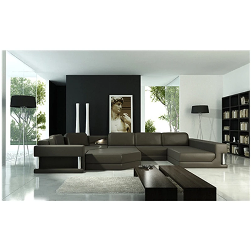 U-образный оранжевый цвет натуральная кожа откидные диваны гостиная набор для