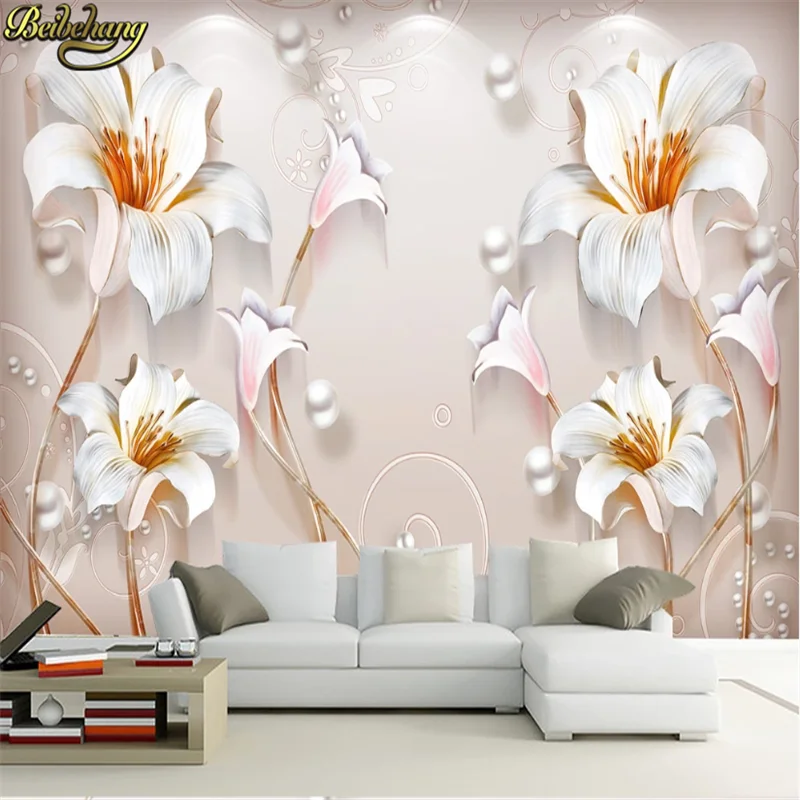 beibehang Custom photo wall paper Jade relief Peon Lily wallpaper for living room mural 3d painting papier peint | Обустройство дома