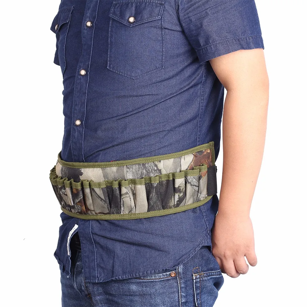 Tactical 600D 28 Round Shotgun Shell Bandolier Belt Holder Outdoor Airsoft Hunting Waist Cartridge Ammo Pouch with Zipper Pocket