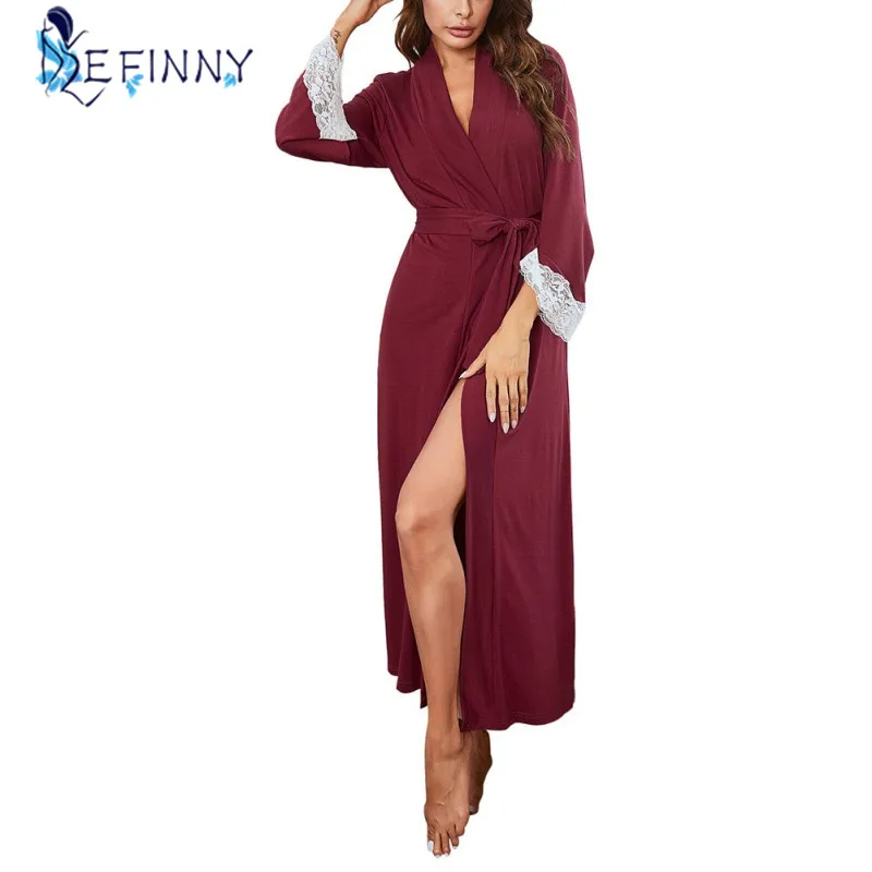 

Kimono Women Robes Cotton Lightweight Long Sleeve Nightgown Lace Bathrobe Soft Sleepwear Ladies Loungewear S-XXL